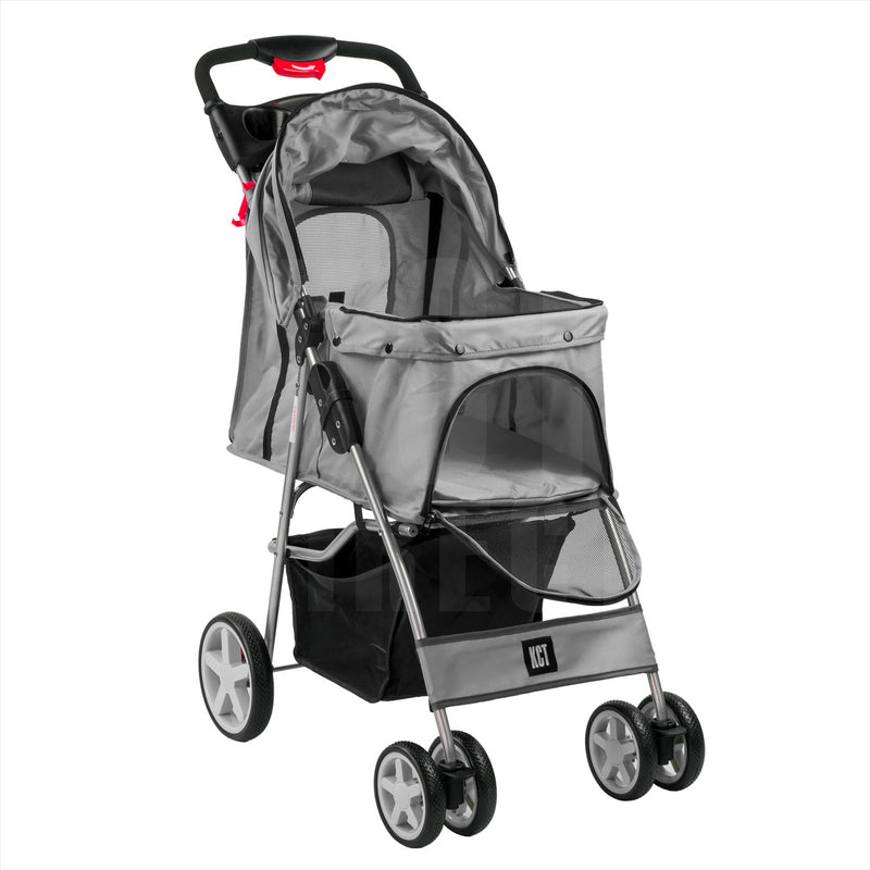 Hooded Pet Stroller with Rain Cover - Grey