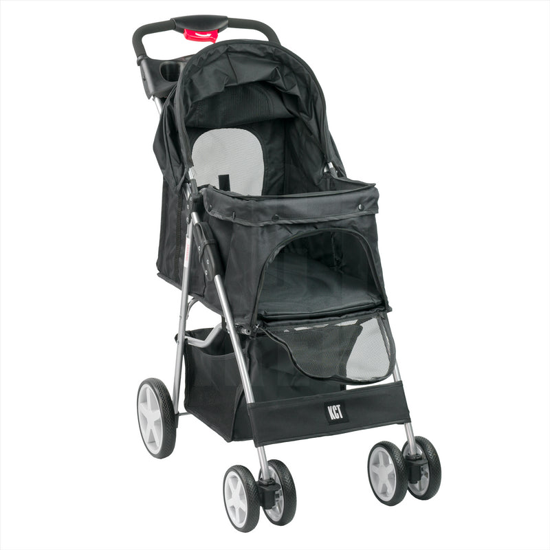 Hooded Pet Stroller with Rain Cover - Black