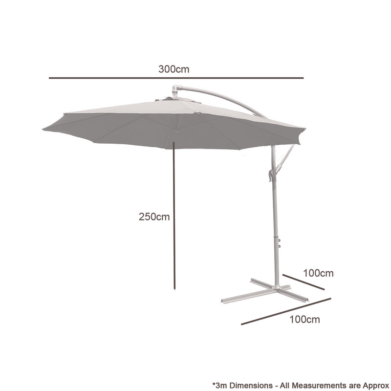 KCT 3m Large Cantilever Garden Parasols with Optional Base / Cover