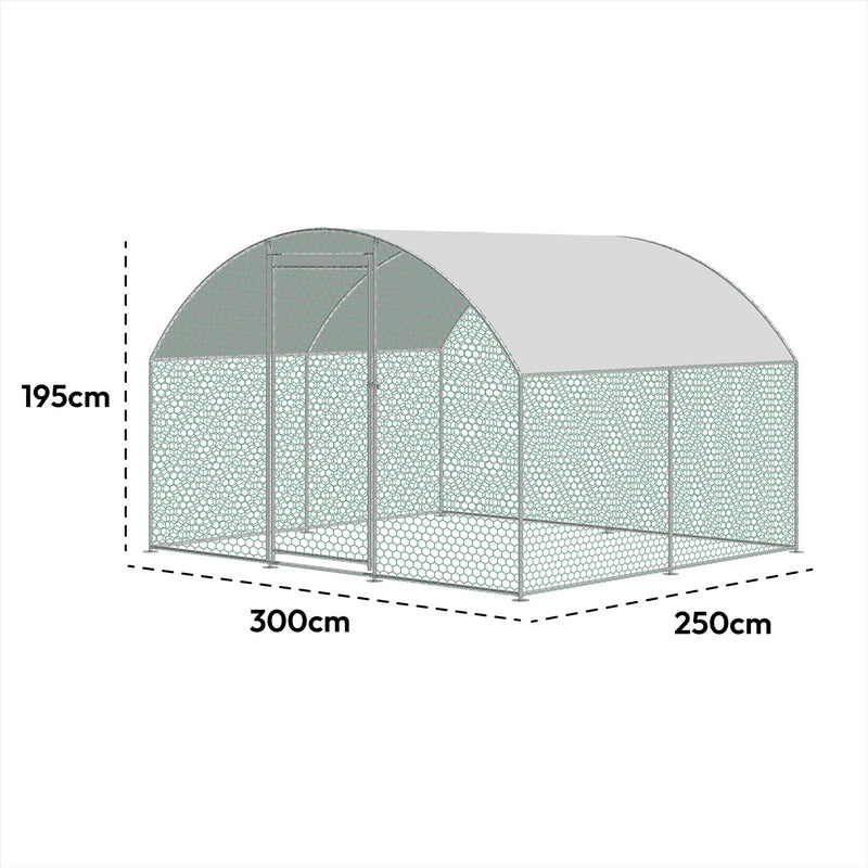 KCT 2.5x3m Walk In Chicken Pet Run with Curved Roof