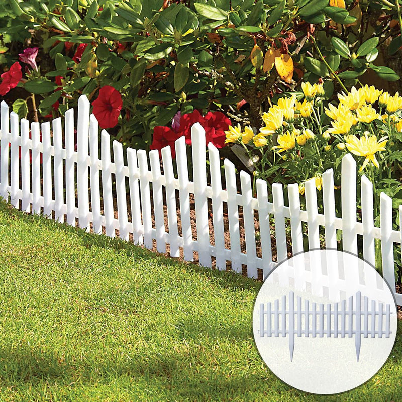 KCT White Picket Fence Garden Border - Pack of 8 panels