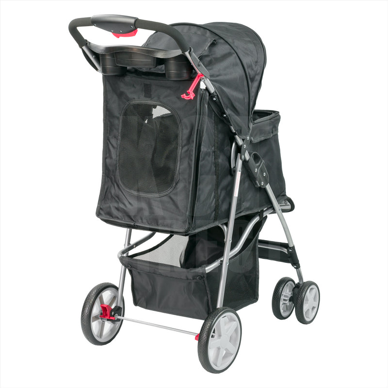 Hooded Pet Stroller with Rain Cover - Black