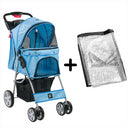 Hooded Pet Stroller with Rain Cover - Blue