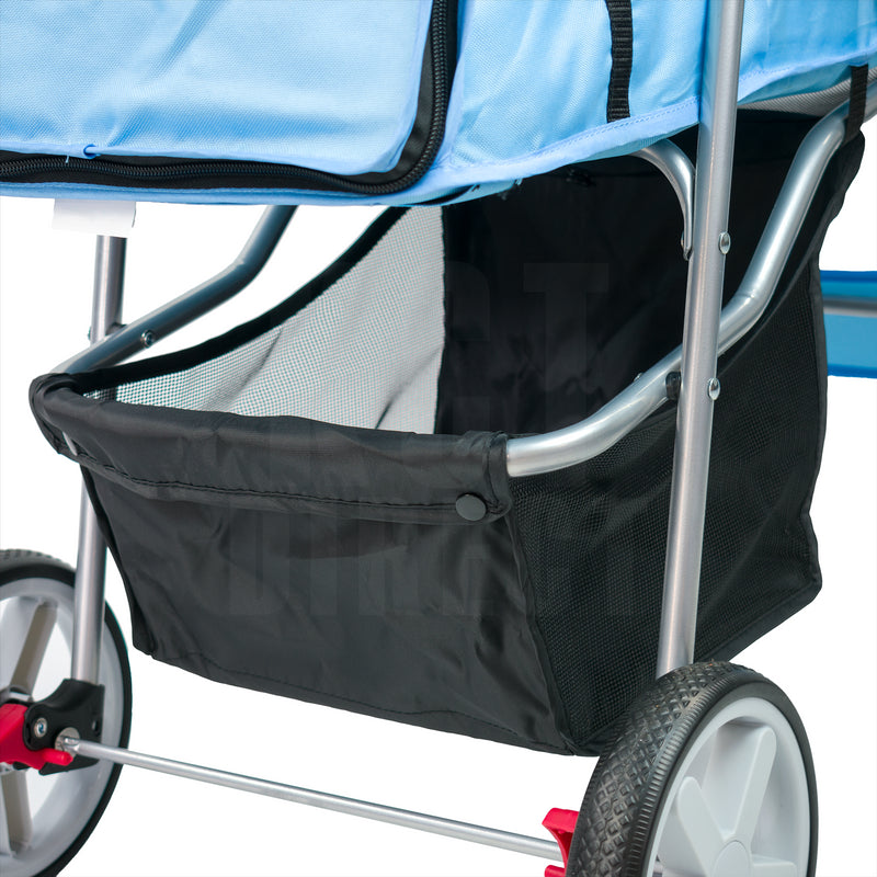 Hooded Pet Stroller with Rain Cover - Blue