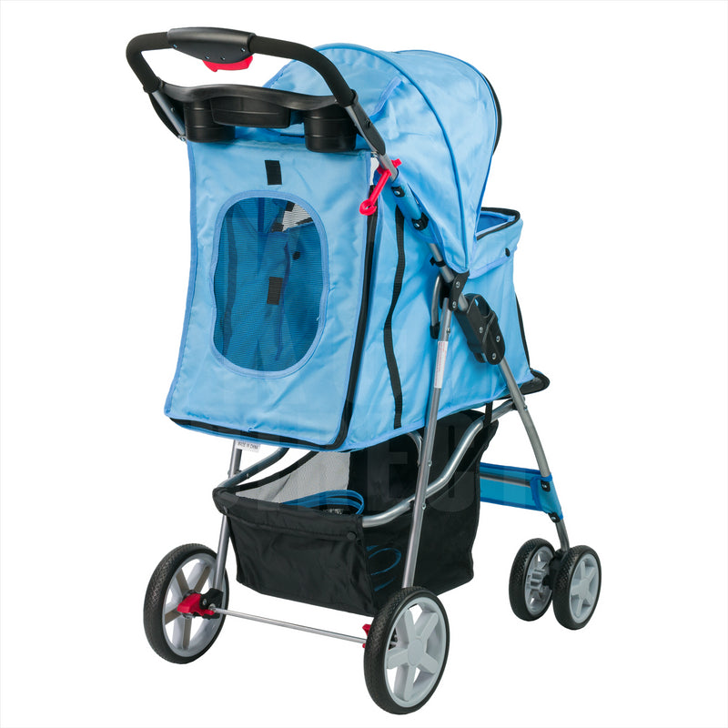 Hooded Pet Stroller with Rain Cover - Blue