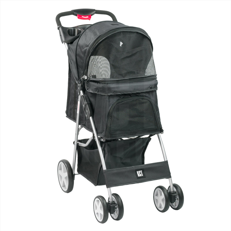 Hooded Pet Stroller with Rain Cover - Black