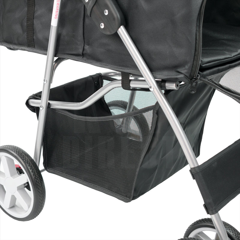 Hooded Pet Stroller with Rain Cover - Black